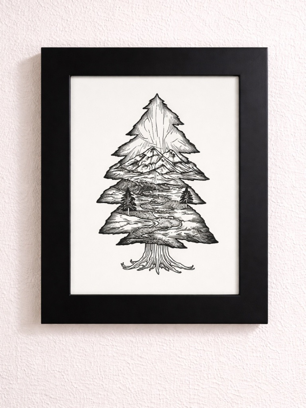 Black Tree Landscape Framed Wall Art Print